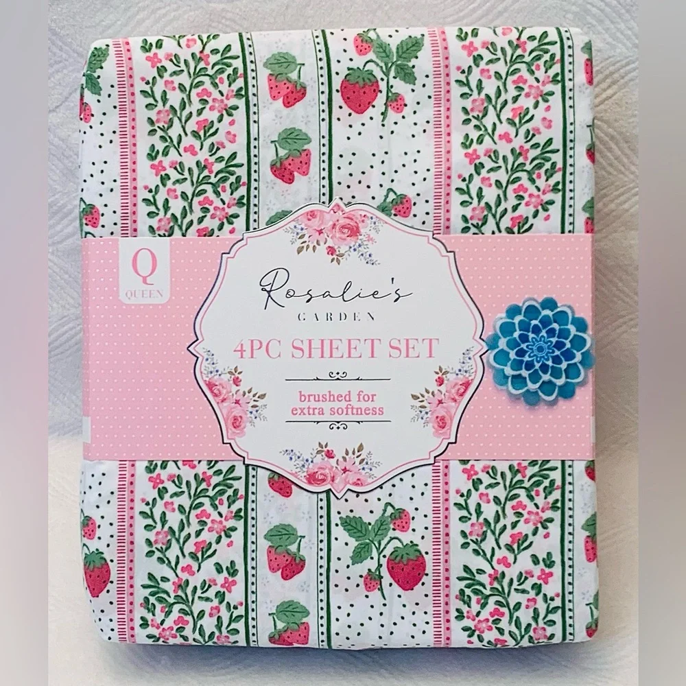 Rosalie’s Garden Strawberry Vine Floral Spring Sheet Set - Queen - Picture 5 of 5